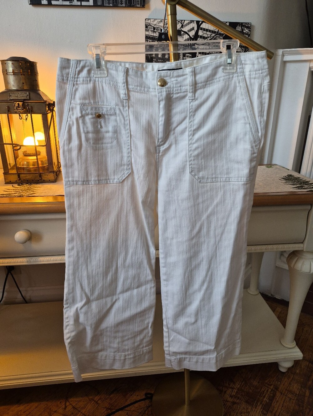 Chaps Women's White Pants w/Gold Accent Buttons